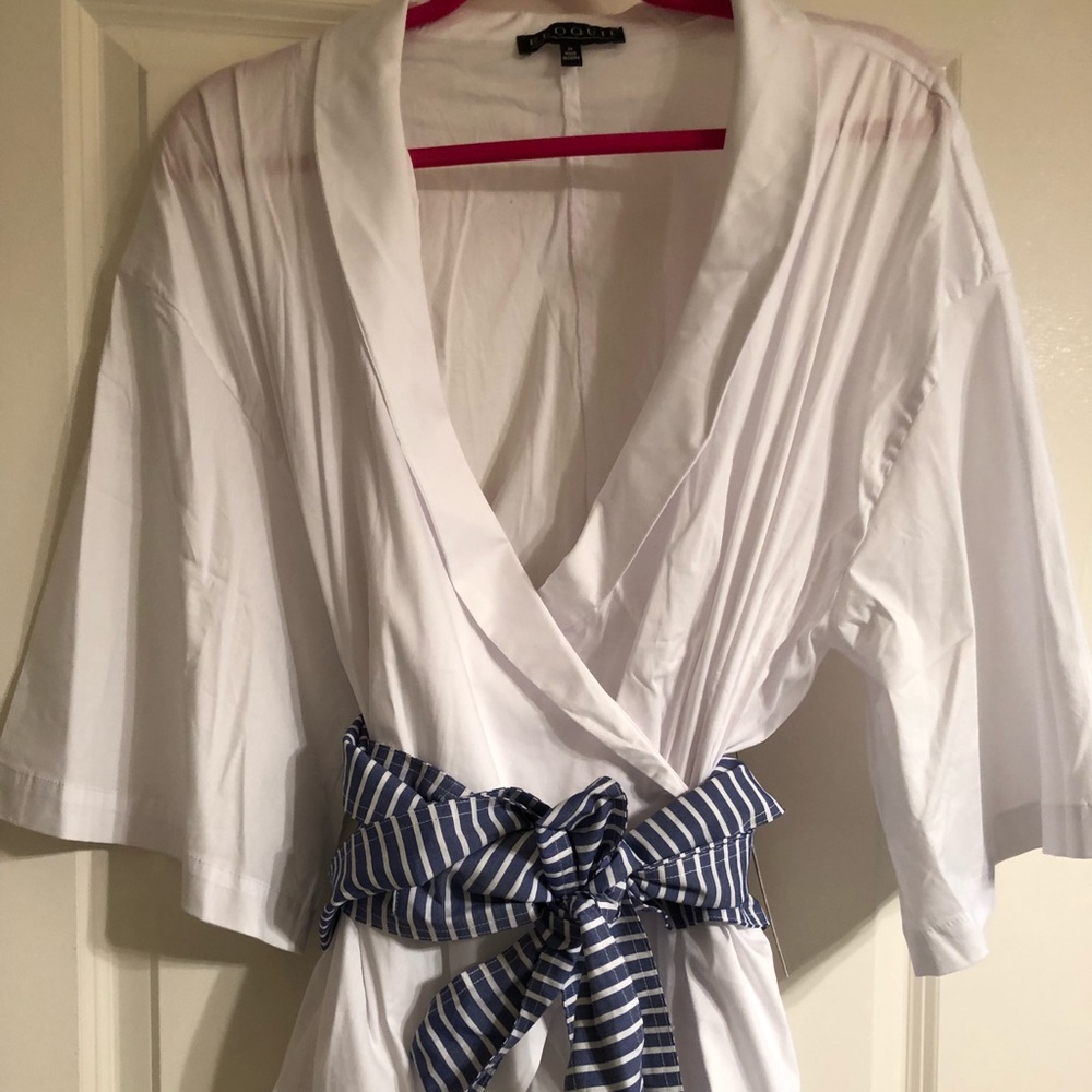 COPY - NWT Eloquii white wrap blouse w/ striped obi belt